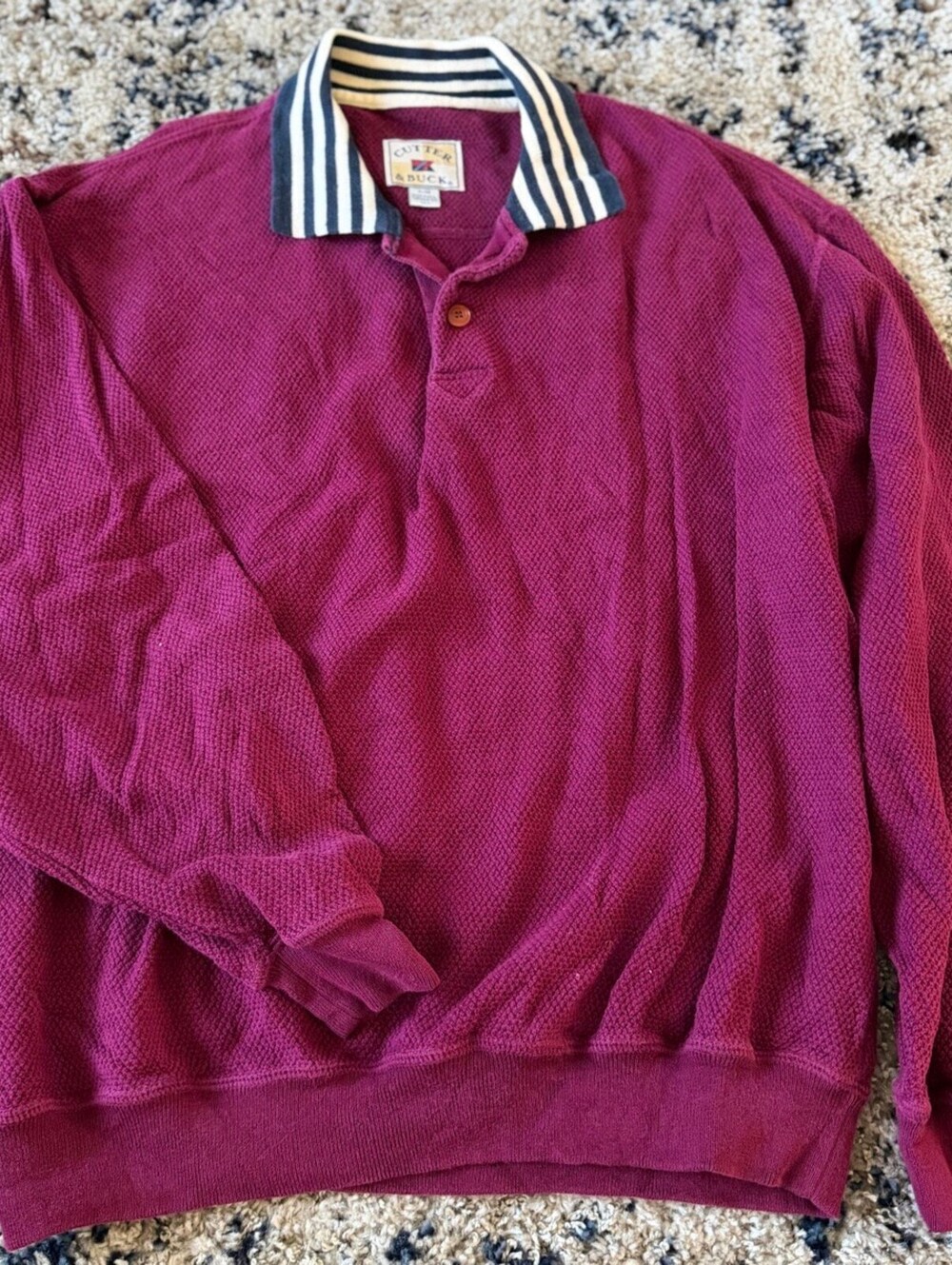 Vintage Cutter Buck Burgundy Polo Collar Knit Sweatshirt XL